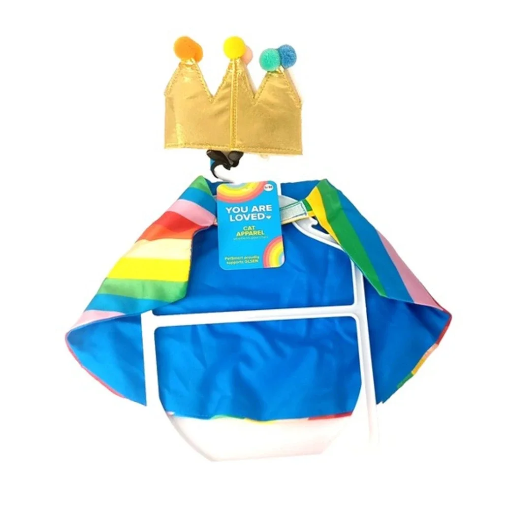 Adorable Dog Rainbow Cape & Crown Costume - Cute‎ Halloween Pet Outfit XS-SMALL